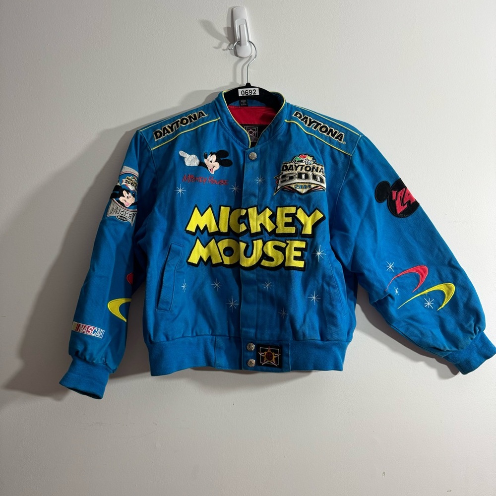 Vtg JH Design Daytona Disney Mickey Mouse Blue Jean Bomber Jacket